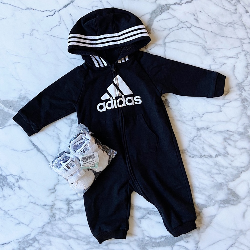 Unisex Adidas Baby Shoes 6-12M &Hooded Coverall 9M